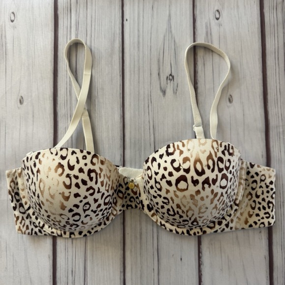 Victoria's Secret Other - Victoria's Secret Leopard Strapless Bra 36B Lined Convertible Studded Sexy